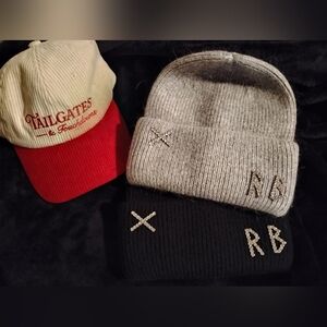Gray and Black Beanie Set with Red Cap